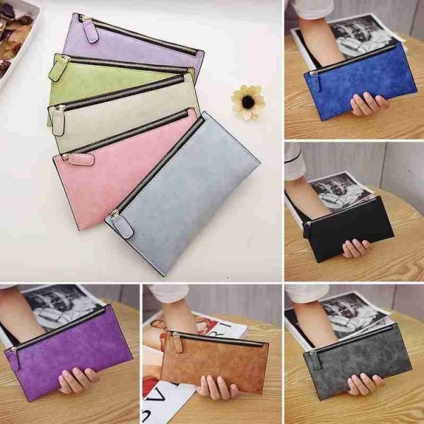 Ladies Long Wallet Simple Style Coin Purse Leather Thin Wallets (Dark Grey) - Image 5