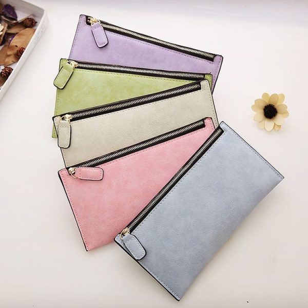 Ladies Long Wallet Simple Style Coin Purse Leather Thin Wallets (Dark Grey) - Image 6