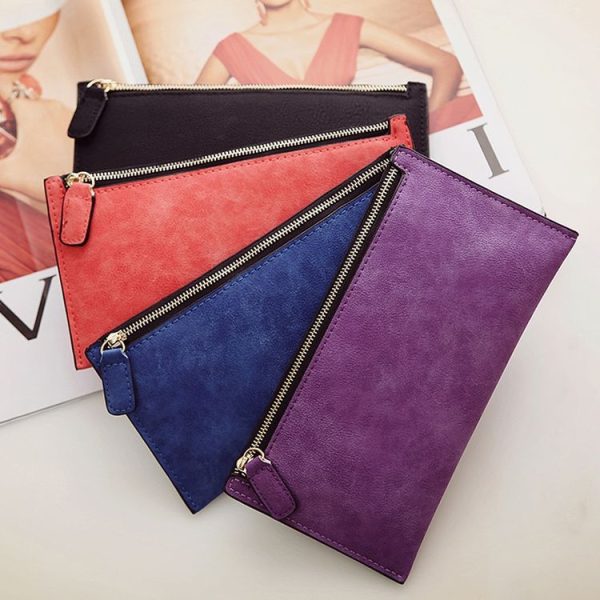 Ladies Long Wallet Simple Style Coin Purse Leather Thin Wallets (Dark Grey) - Image 7
