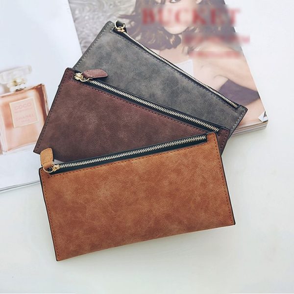 Ladies Long Wallet Simple Style Coin Purse Leather Thin Wallets (Dark Grey) - Image 8