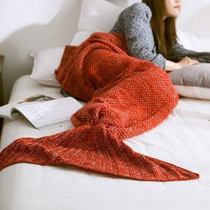 Mermaid Tail Blanket For Adult Super Soft Sleeping Knitted Blankets, Size: 90 X50cm (Watermelon Red)