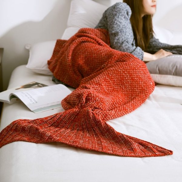 Mermaid Tail Blanket For Adult Super Soft Sleeping Knitted Blankets, Size: 90 X50cm (Watermelon Red)