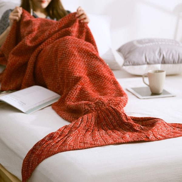 Mermaid Tail Blanket For Adult Super Soft Sleeping Knitted Blankets, Size: 90 X50cm (Watermelon Red) - Image 2