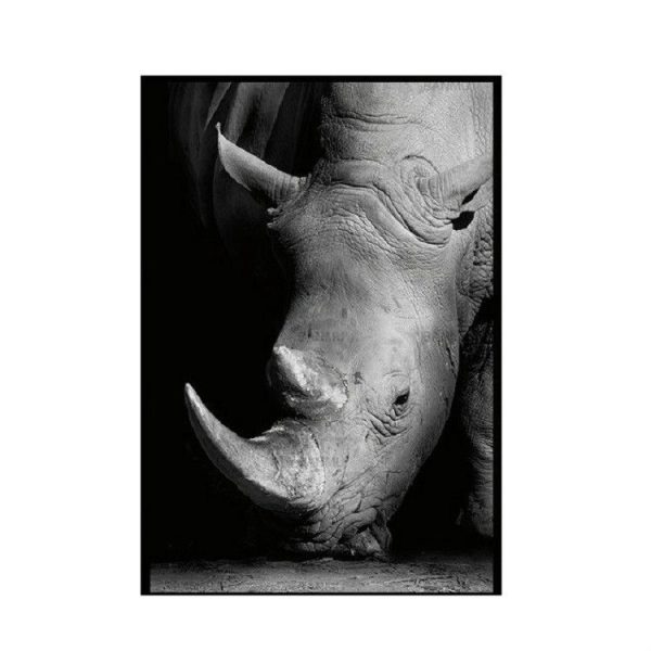 Simple Black and White Animal Decoration Painting Study Living Room Sofa Background Wall Painting Without Frame, Size: 13X18cm (Rhinoceros)