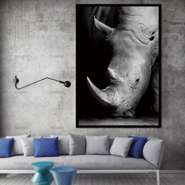 Simple Black and White Animal Decoration Painting Study Living Room Sofa Background Wall Painting Without Frame, Size: 13X18cm (Rhinoceros) - Image 6