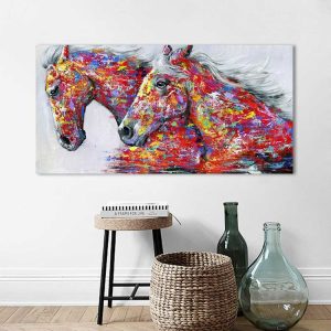 Two Horses Watercolor Decorative Oil Painting Living Room Decoration Painting Frameless Core, Size: 50x100 cm (Two Horses)