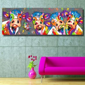 Colorful Cows Home Decoration Canvas Painting HD Inkjet Frameless Painting Core, Size: 30x90cm