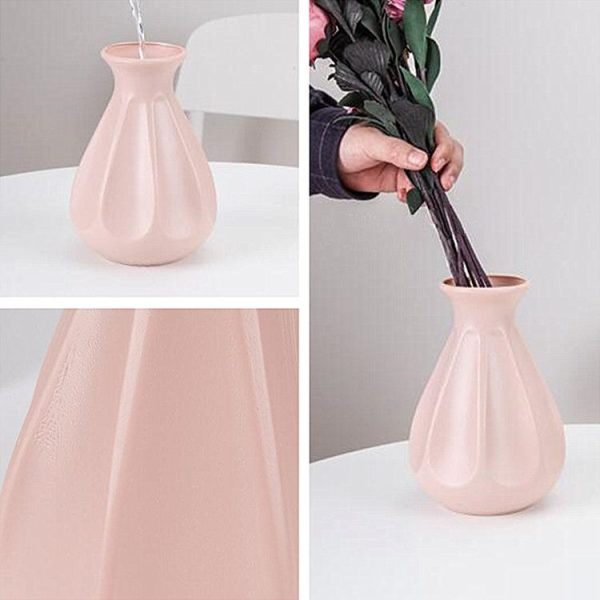 Creative Home Flower Ornaments Dry and Wet Flowers Arrangement Drop-resistant Plastic Vase (Pink) - Image 3