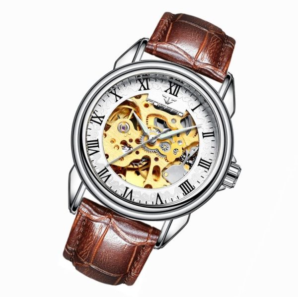 FNGEEN 8866 Men Waterproof Watch Fashion Double-Sided Hollow Automatic Mechanical Watch (Leather Stainless Steel White Surface) - Image 2