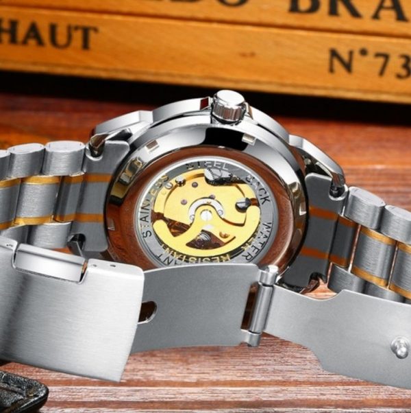 FNGEEN 8866 Men Waterproof Watch Fashion Double-Sided Hollow Automatic Mechanical Watch (Leather Stainless Steel White Surface) - Image 5