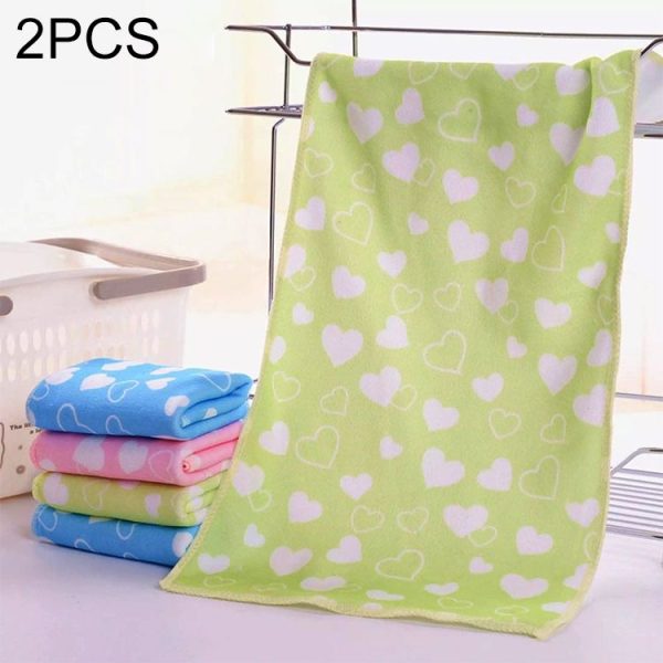 2 PCS Heart Pattern Small Towel (Green Heart)