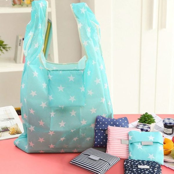 Printing Foldable Shopping Bag Large-Capacity Storage Bags (Dark blue gypsophila) - Image 6