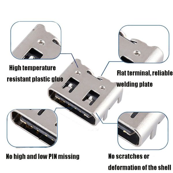 10 PCS Type-C 6P Stainless Steel Double Pressure Shrapnel Female Seat - Image 5