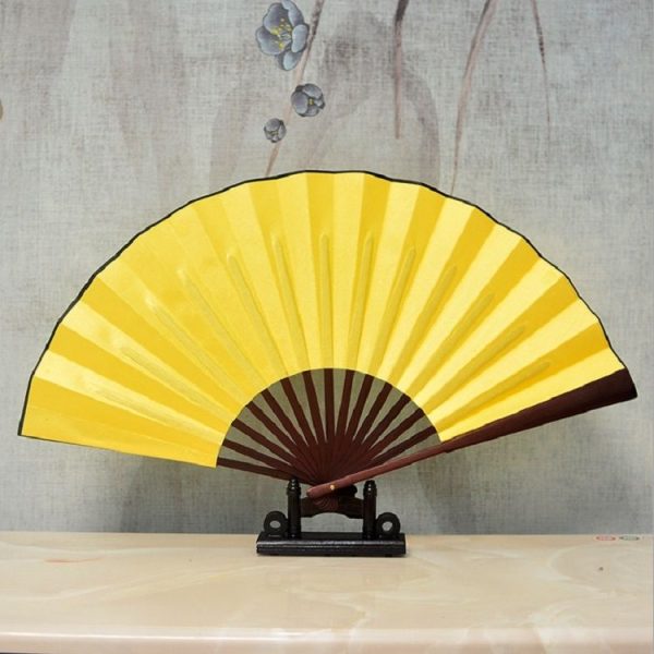 8 inch Pure Color Blank Silk Cloth Folding Fan Chinese Style Calligraphy Painting Fan (Yellow) - Image 2