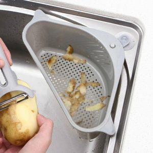 Kitchen Vegetable Rack Household Sink Drain Rack Triangle Storage Hanger Free Punch Tray Hanging Basket (Gray)