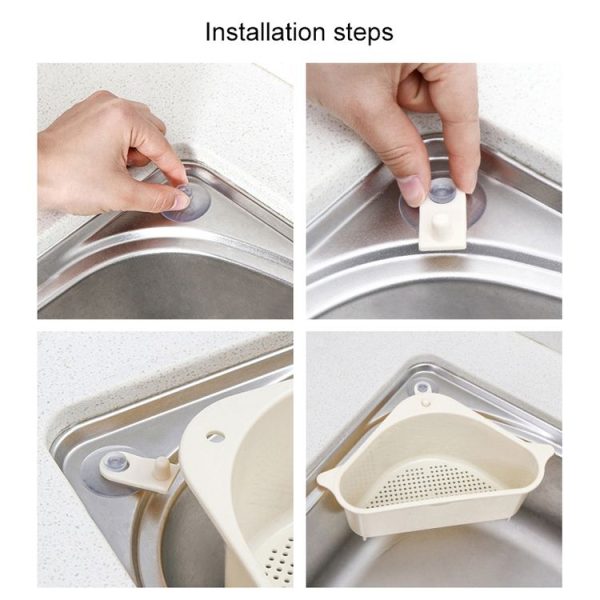 Kitchen Vegetable Rack Household Sink Drain Rack Triangle Storage Hanger Free Punch Tray Hanging Basket (Gray) - Image 5