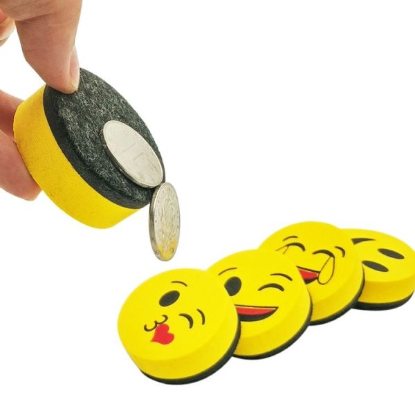 3 PCS Yellow Smile Face Whiteboard Eraser Magnetic Board Erasers Wipe Dry School Blackboard Marker Cleaner 6 Styles Random Color Delivery - Image 2