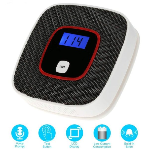 Carbon Monoxide Detector Gas Alarm Sensor Poisoning Gas Tester Human Voice Warning Detector with LCD Display (White) - Image 5