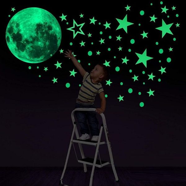 AFG33003 Home Decoration Luminous Stars Moon PVC Stickers, Specification: Green Moon 12cm - Image 3