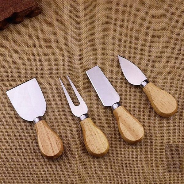 4pcs / Set Stainless Steel Cheese Knife Bamboo Handle Cheese Slicer Wood Handle Cheese Knives Set Cutter - Image 3