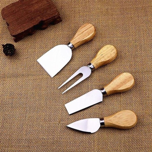 4pcs / Set Stainless Steel Cheese Knife Bamboo Handle Cheese Slicer Wood Handle Cheese Knives Set Cutter - Image 4
