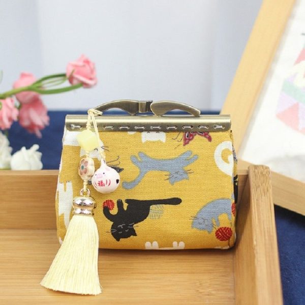 Handmade Cloth and Tuyere Gold Bag Ladies Retro Coin Purse (Yellow) - Image 2