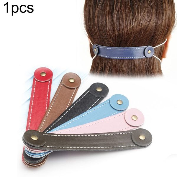 Adjustable Face Mask Ear Band Rope Anti-slip PU Leather Extension Buckle Hood (Random Color Delivery)