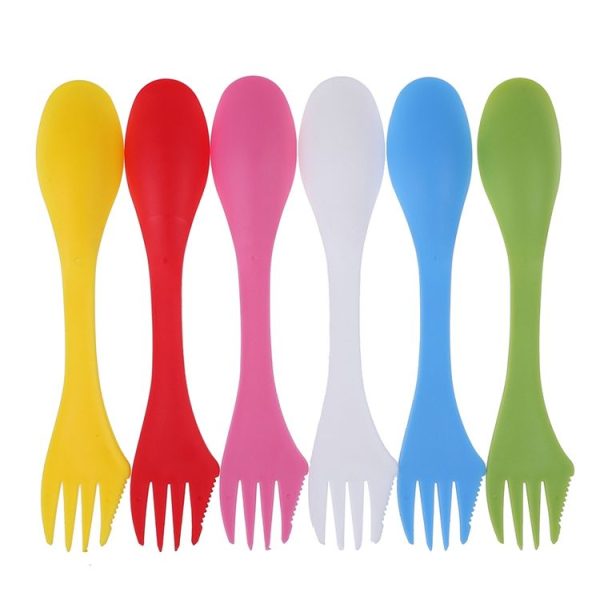 2 Set 3 In 1 Outdoor Camp Tableware Heat Resistant Spoon Fork Knife Camping Hiking Utensils (6pcs=1set)