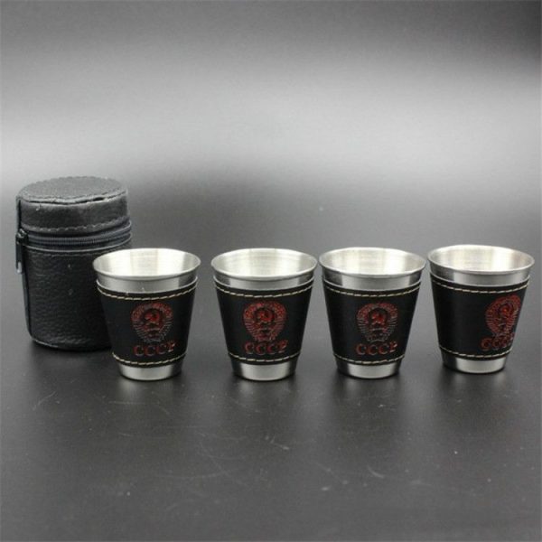 4 in 1 70ml Outdoor Camping Tableware Travel Cups Set Picnic Supplies Stainless Steel Wine Beer Cup Whiskey Mugs PU Leather - Image 3