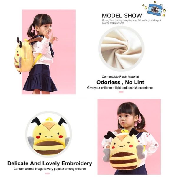 Kids 3D Animal Velvet Backpacks Children Cartoon Kindergarten Toys Gifts School Bags (Bee) - Image 6