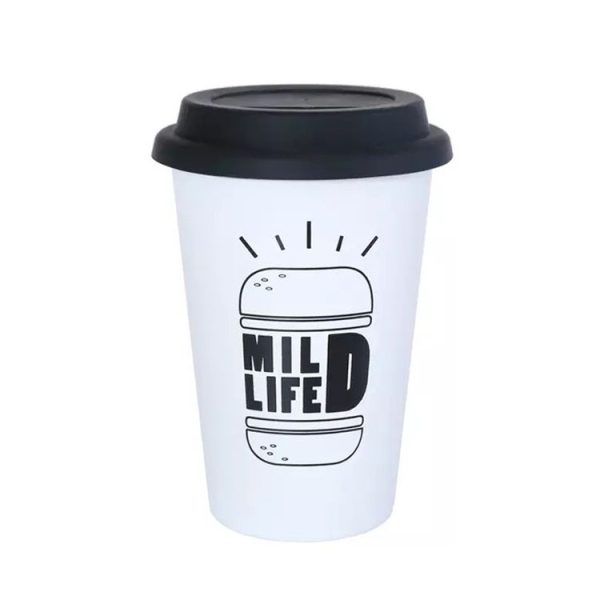 Black White Stainless Steel Silicone Mugs Hand Cup With Straw Lid Cup Sleeve Tea Milk Cups Home Office School Gift, Capacity: 301-400ml (Hamburger White)