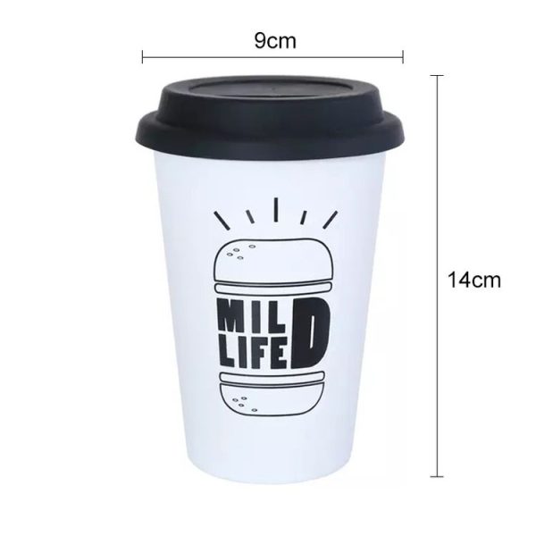 Black White Stainless Steel Silicone Mugs Hand Cup With Straw Lid Cup Sleeve Tea Milk Cups Home Office School Gift, Capacity: 301-400ml (Hamburger White) - Image 2