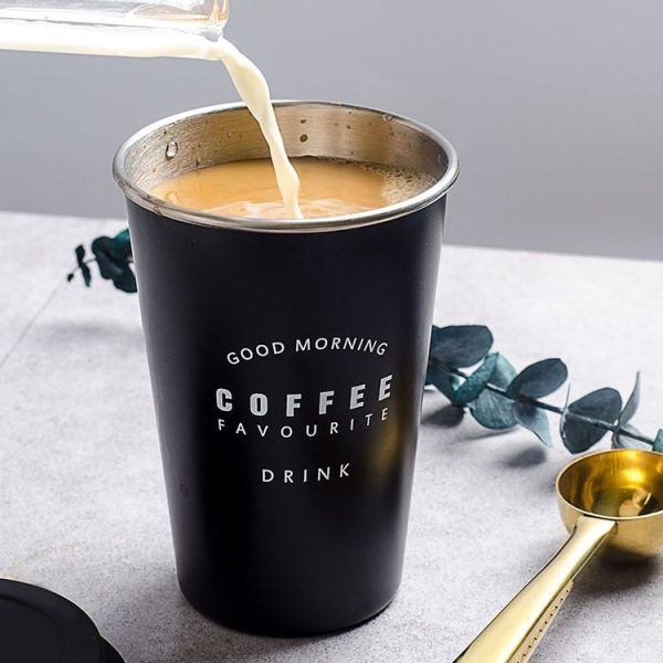 Black White Stainless Steel Silicone Mugs Hand Cup With Straw Lid Cup Sleeve Tea Milk Cups Home Office School Gift, Capacity: 301-400ml (Hamburger White) - Image 5