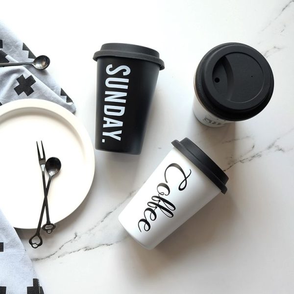 Black White Stainless Steel Silicone Mugs Hand Cup With Straw Lid Cup Sleeve Tea Milk Cups Home Office School Gift, Capacity: 301-400ml (Hamburger White) - Image 7