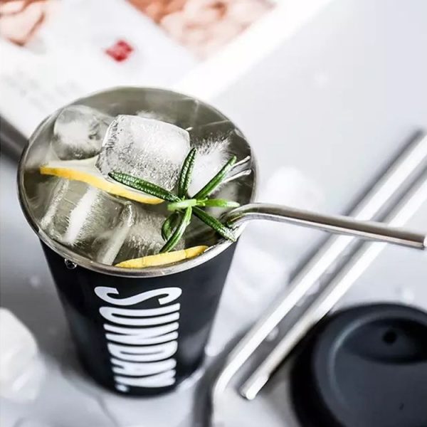 Black White Stainless Steel Silicone Mugs Hand Cup With Straw Lid Cup Sleeve Tea Milk Cups Home Office School Gift, Capacity: 301-400ml (Hamburger White) - Image 8