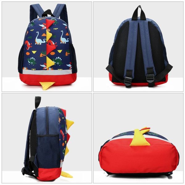 Backpack Cute Cartoon Dinosaur School Bags for Children (Navy) - Image 4