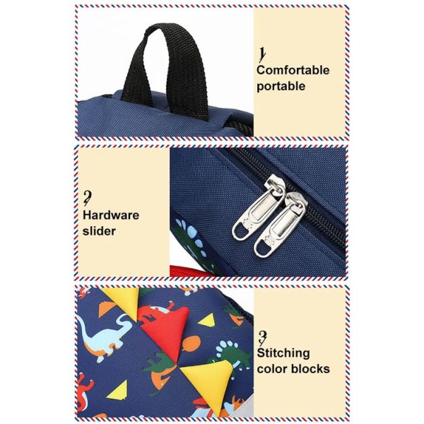 Backpack Cute Cartoon Dinosaur School Bags for Children (Navy) - Image 7