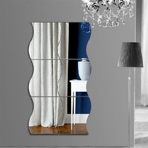 Wall Mirror Acrylic DIY Wave Style Removable Glass Sticker Makeup Mirror Home Bedroom Decorative (Silver) - Image 2