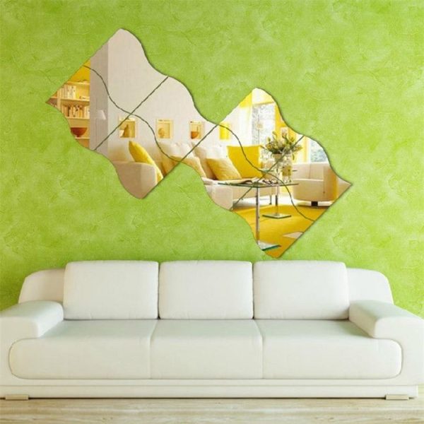 Wall Mirror Acrylic DIY Wave Style Removable Glass Sticker Makeup Mirror Home Bedroom Decorative (Silver) - Image 3