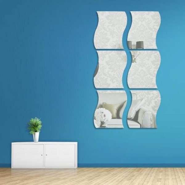 Wall Mirror Acrylic DIY Wave Style Removable Glass Sticker Makeup Mirror Home Bedroom Decorative (Silver) - Image 5