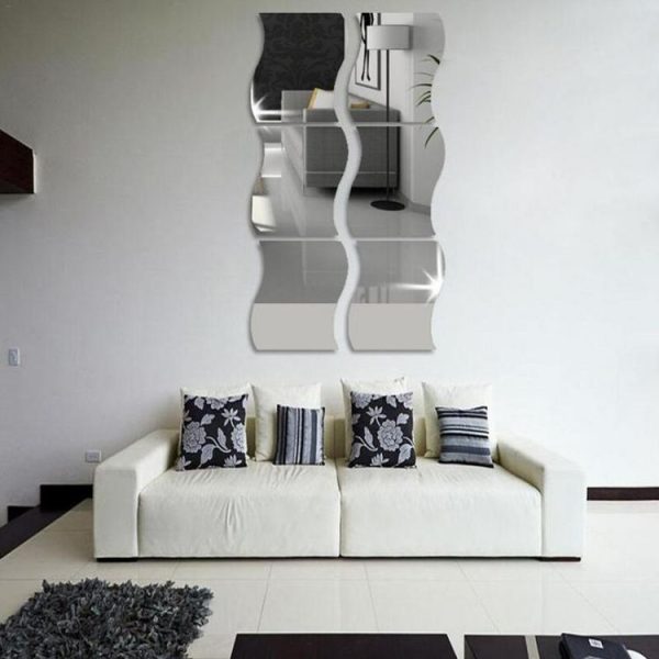Wall Mirror Acrylic DIY Wave Style Removable Glass Sticker Makeup Mirror Home Bedroom Decorative (Silver) - Image 7