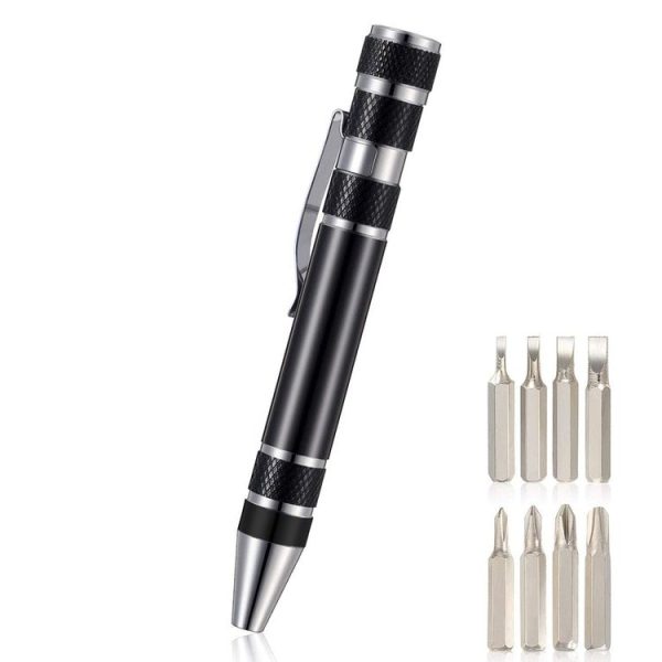 8 In 1 Multifunctional Mini Aluminum Tool Pen Screwdriver Set (Black)