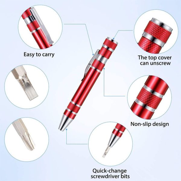 8 In 1 Multifunctional Mini Aluminum Tool Pen Screwdriver Set (Black) - Image 4