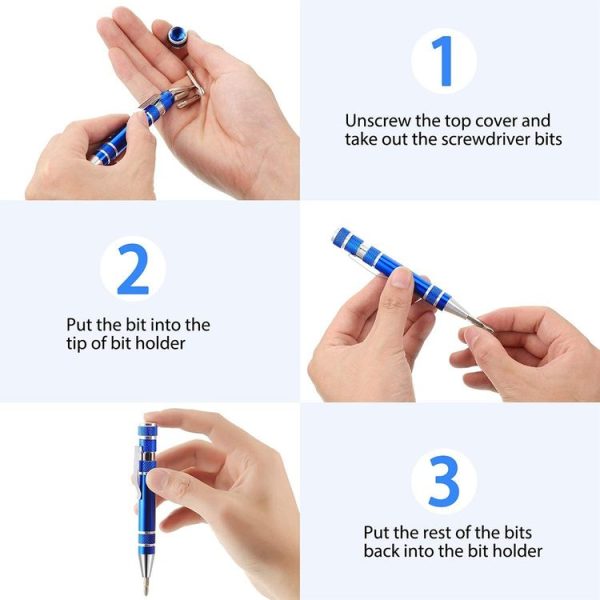 8 In 1 Multifunctional Mini Aluminum Tool Pen Screwdriver Set (Black) - Image 5