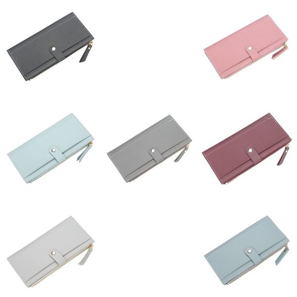 Long Women Hasp Leather Clutch Coin Purse Wallets (Wine Red) - Image 2