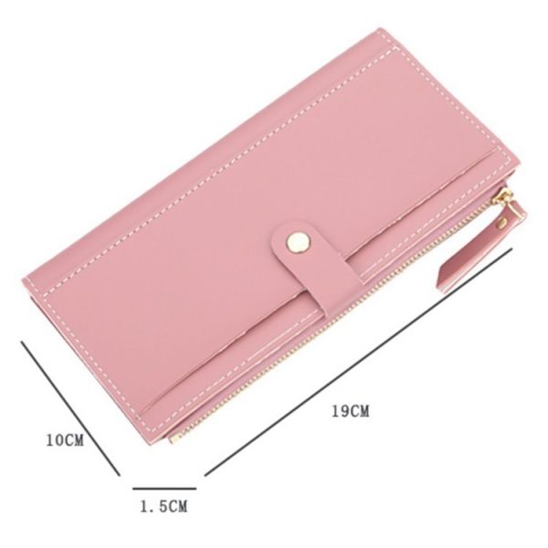 Long Women Hasp Leather Clutch Coin Purse Wallets (Wine Red) - Image 3