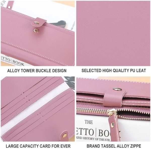 Long Women Hasp Leather Clutch Coin Purse Wallets (Wine Red) - Image 5
