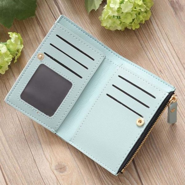 Embroidery Short Wallet PU Leather Wallets Female Floral Hasp Coin Purse Zipper Bag Card Holders (Light Pink) - Image 3