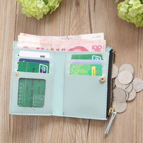 Embroidery Short Wallet PU Leather Wallets Female Floral Hasp Coin Purse Zipper Bag Card Holders (Light Pink) - Image 6