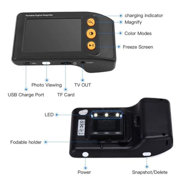 3.5 Inch 2X-25X High-Definition Handheld Magnifying Glass Electronic Vision Aid (Black) - Image 4